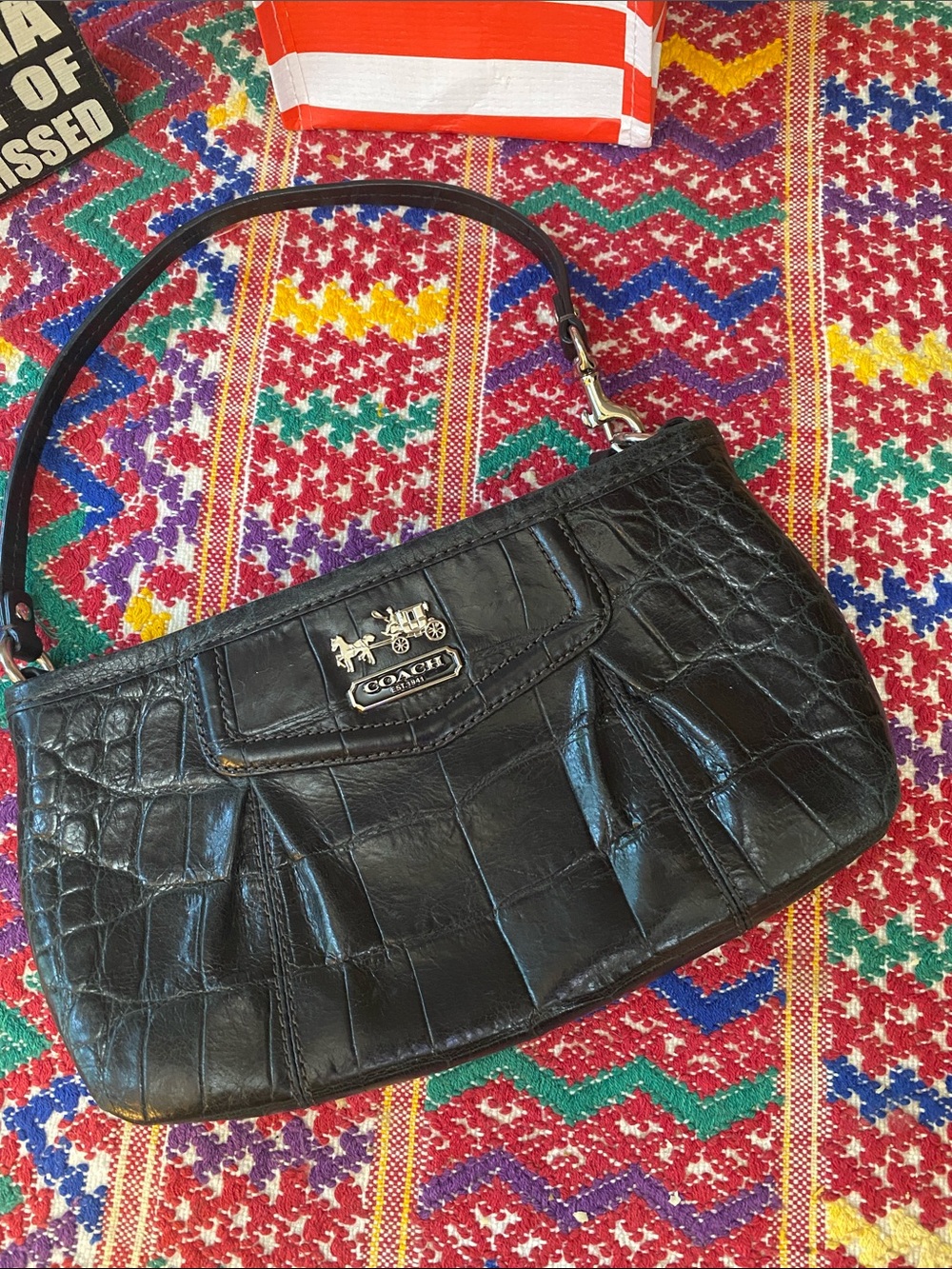 COACH Crocodile Embossed Leather Wristlet/ Handbag